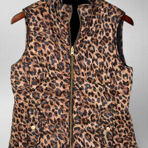 Talbots Reversible Leopard Print Quilted Vest Women’s L Gold Buttons
